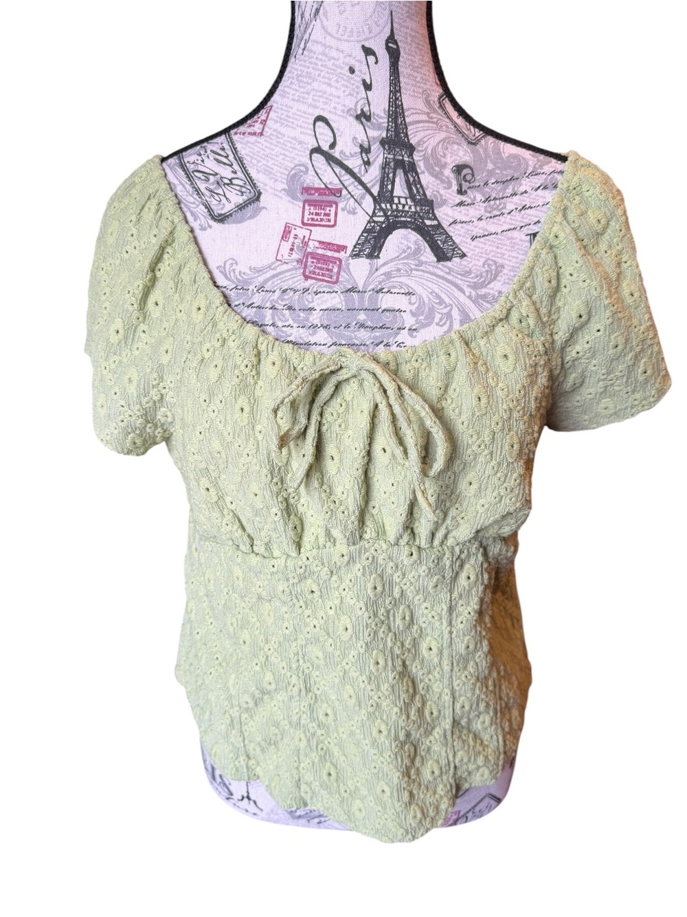 SO Light Green Eyelet Scoop-Neck Peasant Top